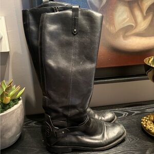 Tory Burch Colton Leather Riding Knee-High Boots Black